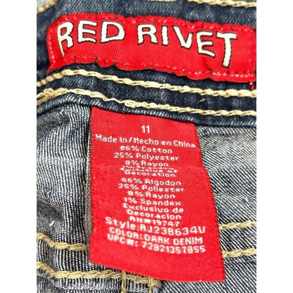 Red Rivet Womens Cropped Size 11 Blue Jeans Thick Stitch Distressed Straight E3 - Picture 10 of 11